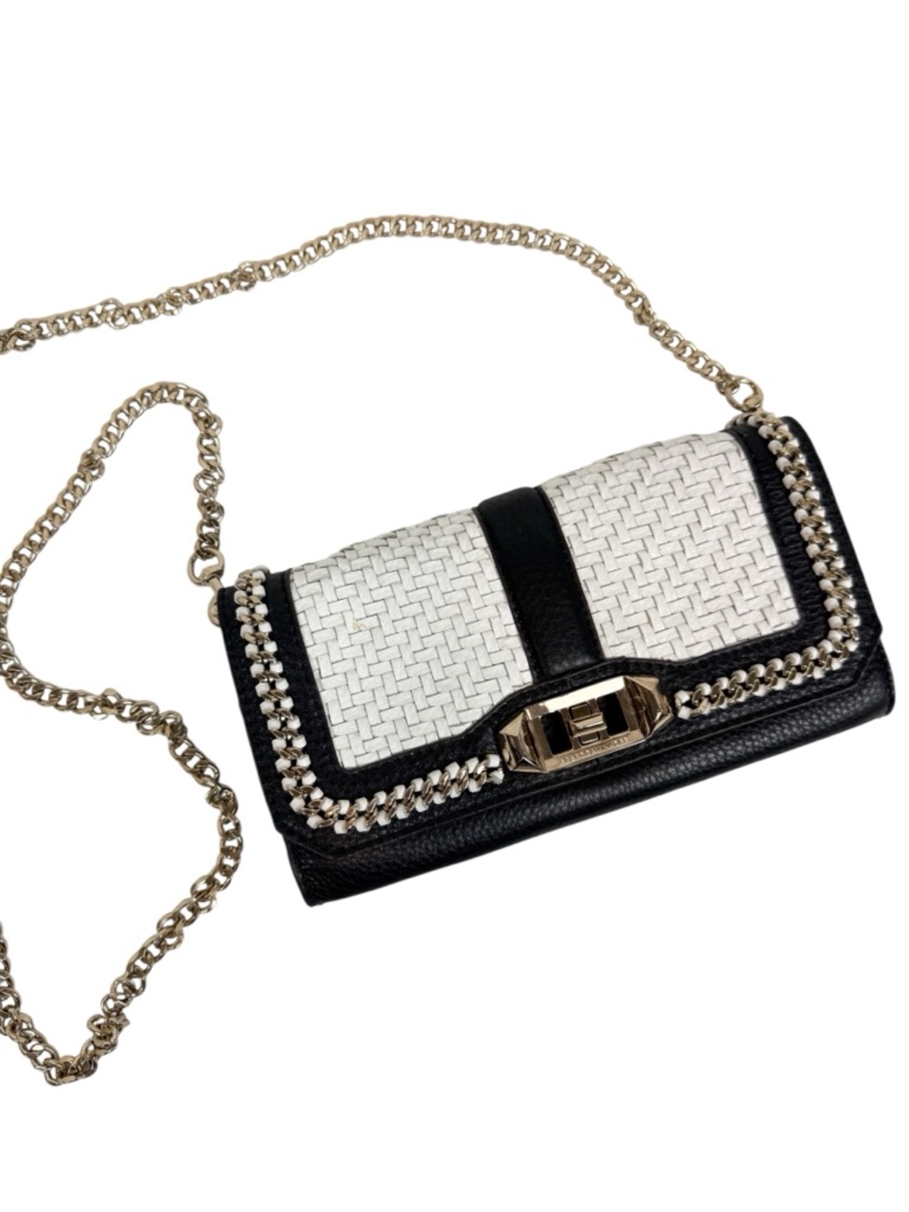 Rebecca Minkoff Love‎ Woven Crossbody Convertible Clutch Chain Bag Purse Cream